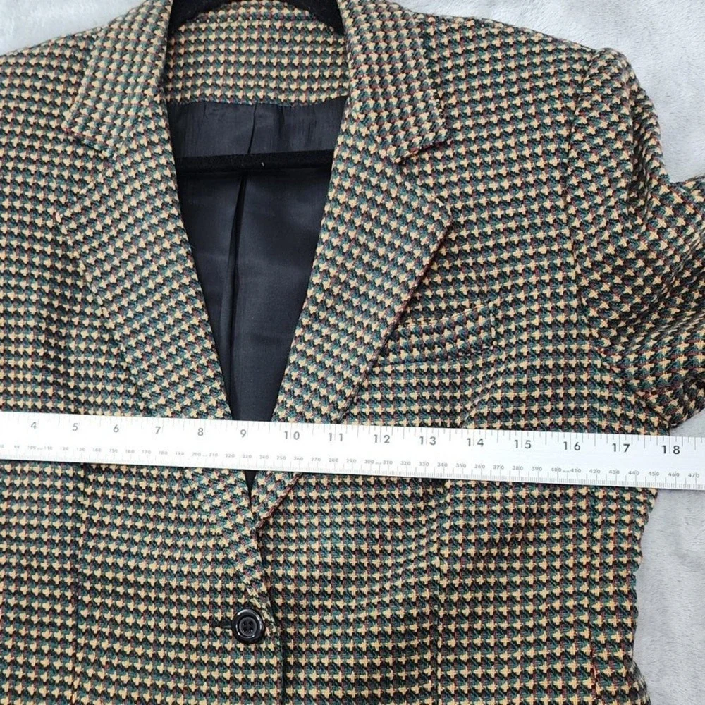 Vintage Park Square‎ Skirt Suit Womens S Green Wool Blazer Belted Colorful 70s